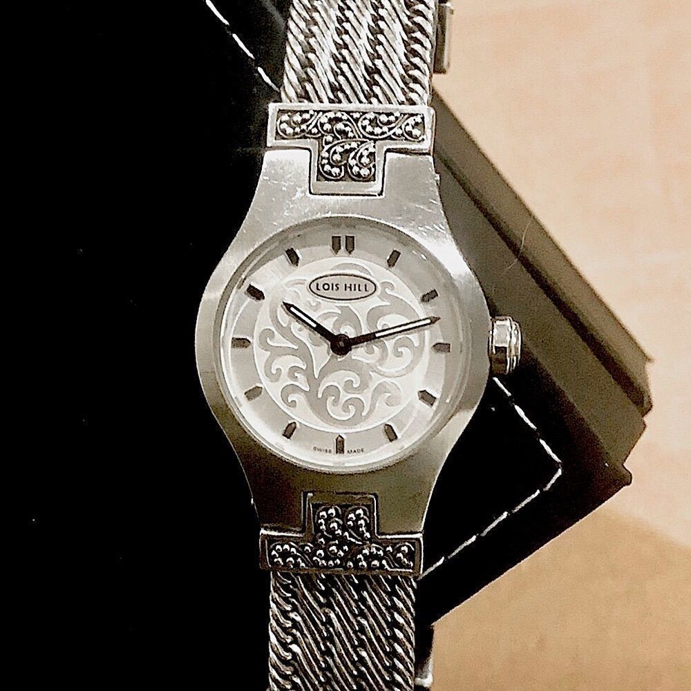 LOIS HILL Sterling Silver Watch Swiss Movement Woven Bracelet Band